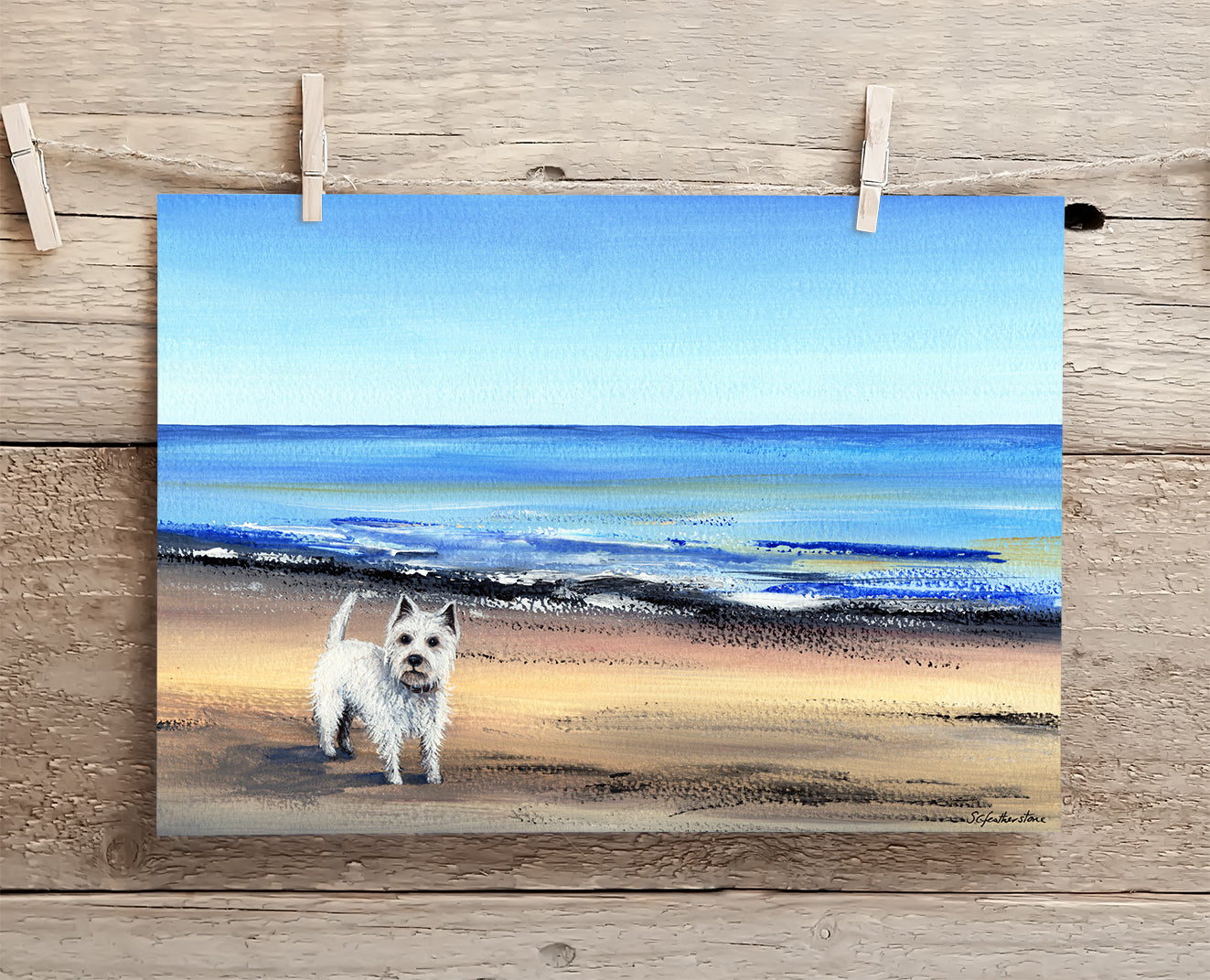 Original Watercolor-Westie on the Beach outlets II