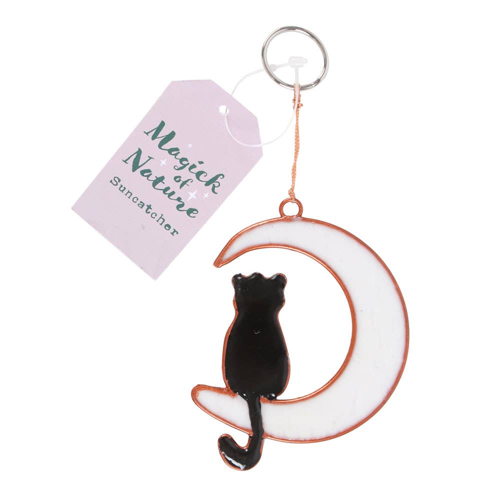 Cat Sitting on Cresent Moon Suncatcher