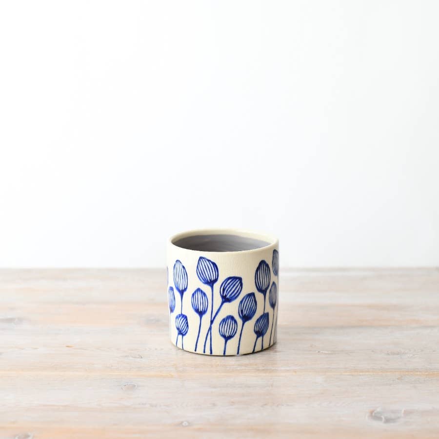 Stoneware Blue leaf Planter, 8cm