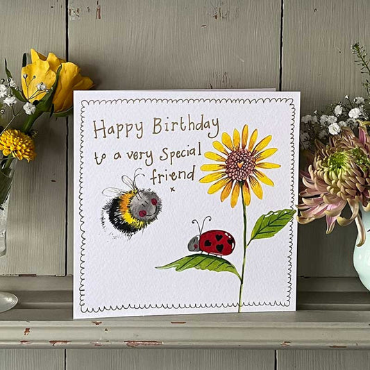 Birthday Card Bee and Ladybird Friend