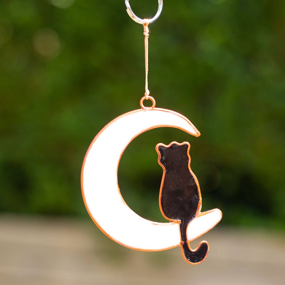 Cat Sitting on Cresent Moon Suncatcher