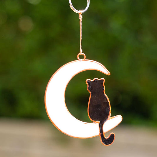 Cat Sitting on Cresent Moon Suncatcher