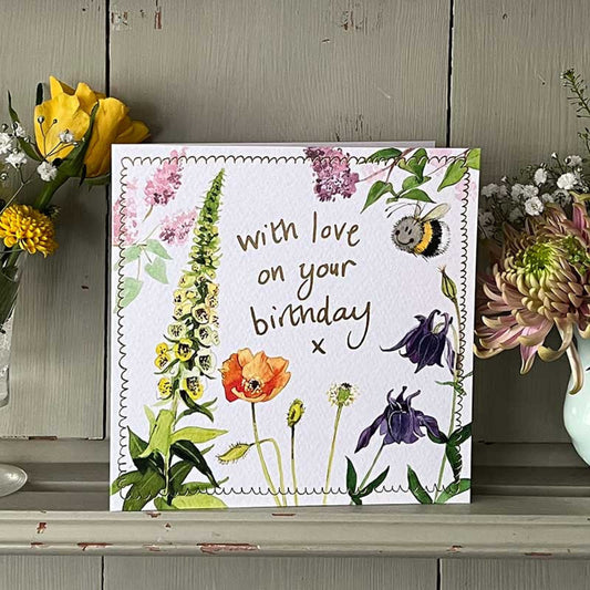 Birthday Greeting Card Bee and Foxglove