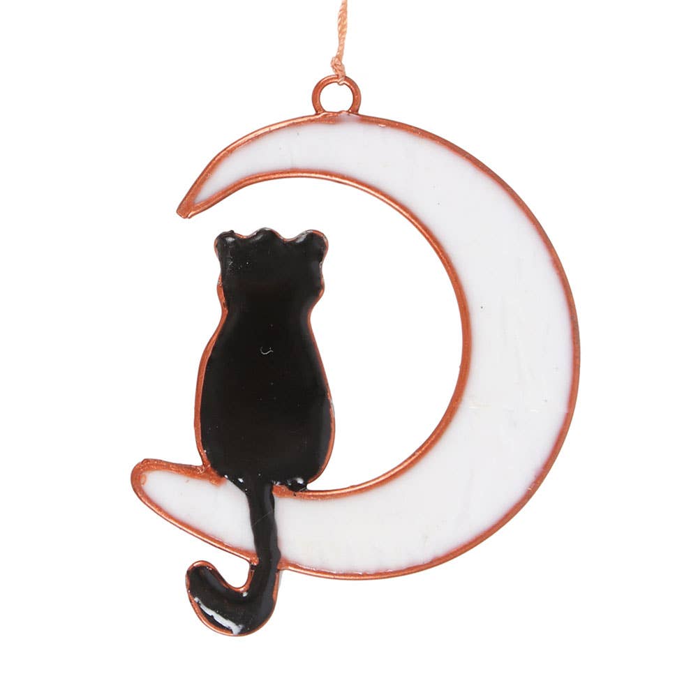 Cat Sitting on Cresent Moon Suncatcher