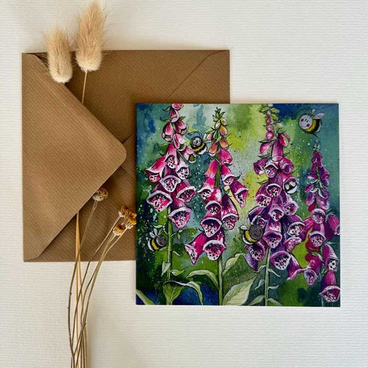 Fox Gloves and Bees Blank Card