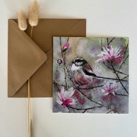 Long Tailed Tit and Magnolia Blank Card