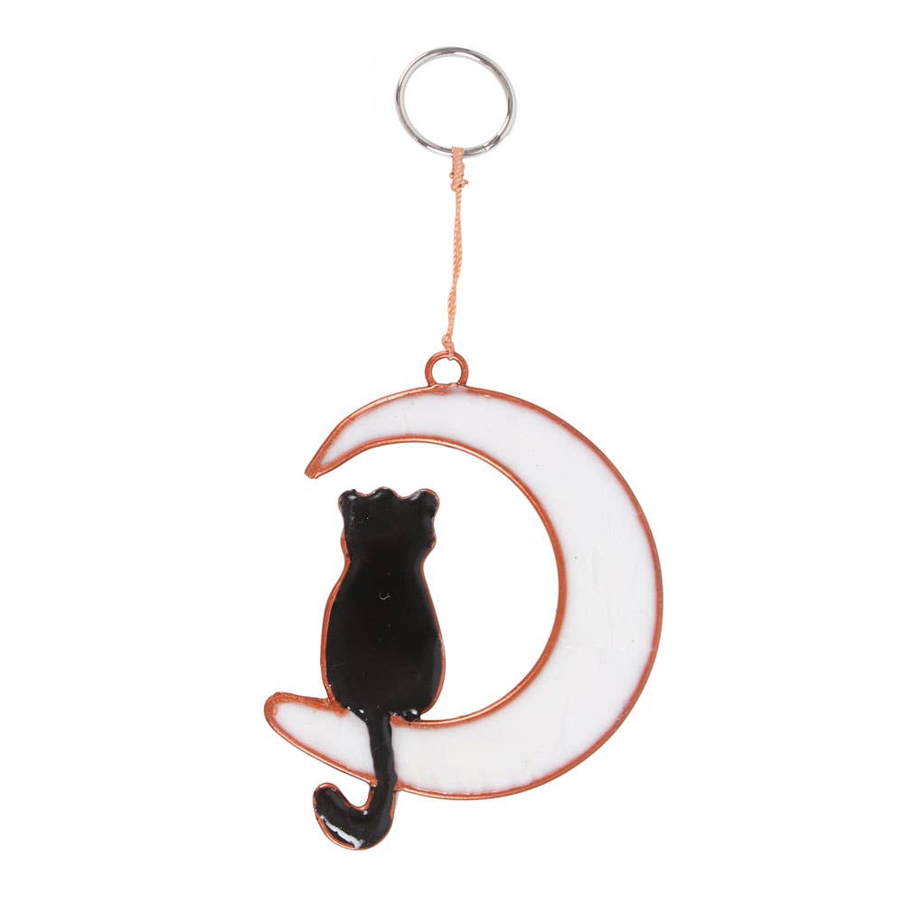 Cat Sitting on Cresent Moon Suncatcher