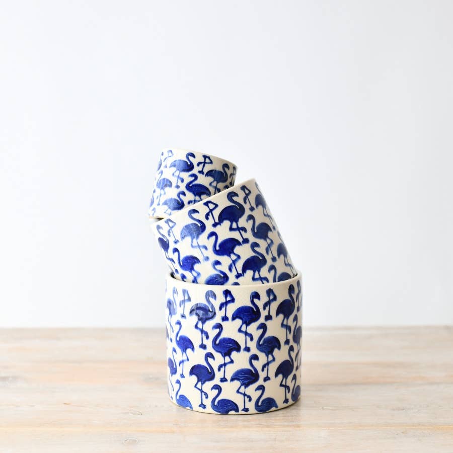 Blue Stoneware Flamingo Plant Pot, 8cm