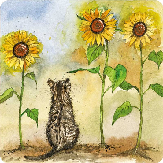 Cat and Sunflower Coaster