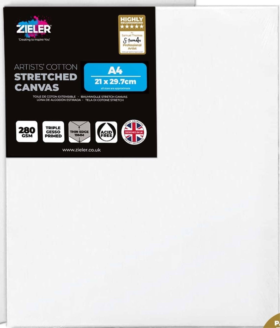 Blank Stretched Canvas 280gsm A4 21x30cm 19mm Thin Edge