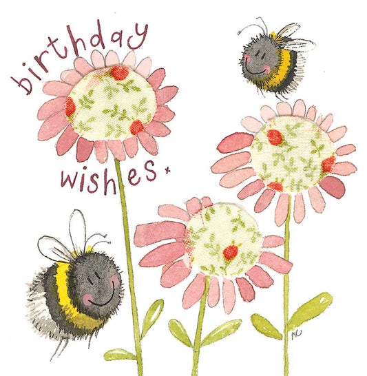 Birthday Flowers Bees Greeting Card